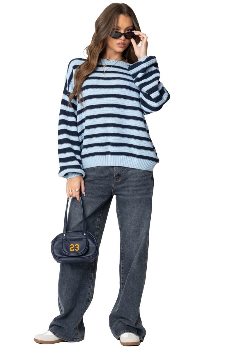EDIKTED Aerin Oversize Stripe Cotton Sweater, Alternate, color, Blue-And-Navy