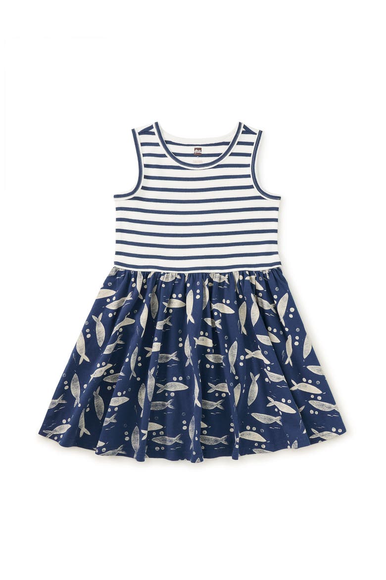 Print Mix Tank Skirted Dress, Main, color, Blockprint Sardines