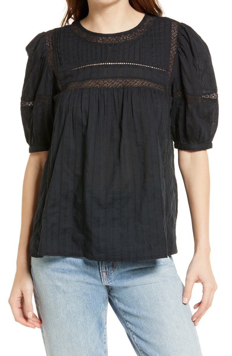 Treasure & Bond Lace Inset Puff Sleeve Blouse, Main, color, 
