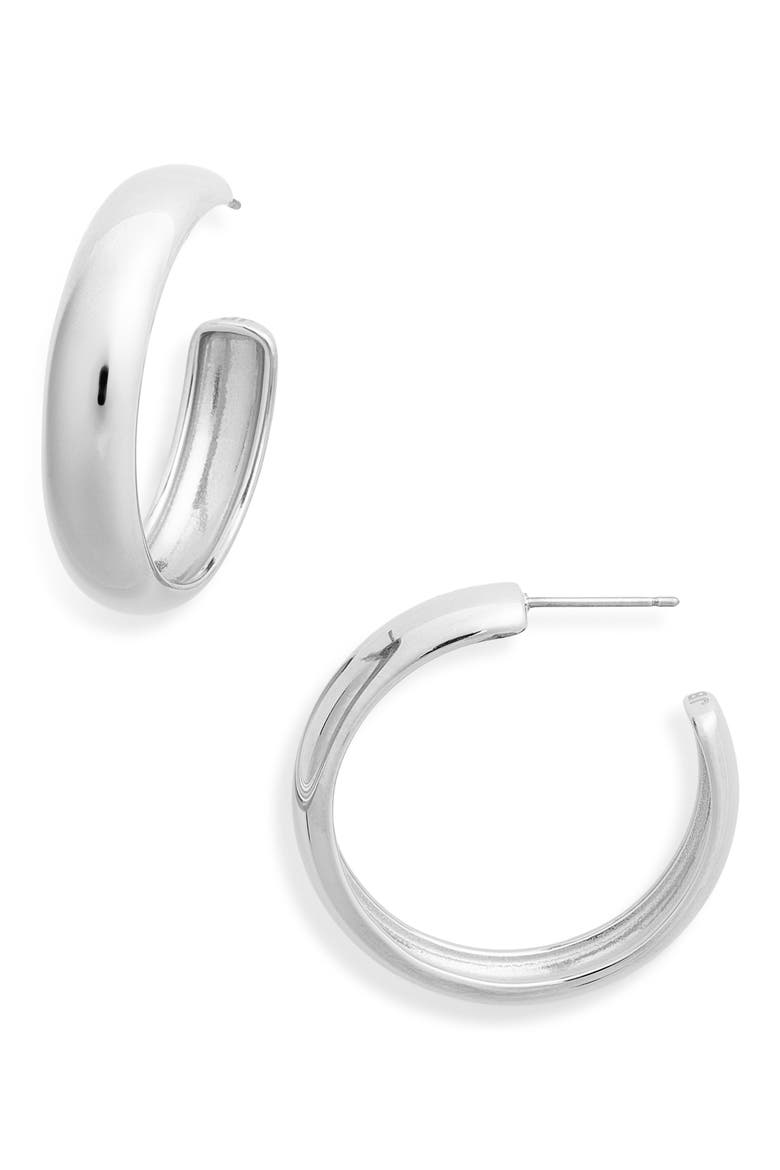 Large Staple Hoop Earrings, Main, color, PLATINUM