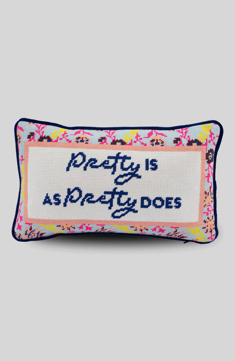 Pretty Is Needlepoint Pillow