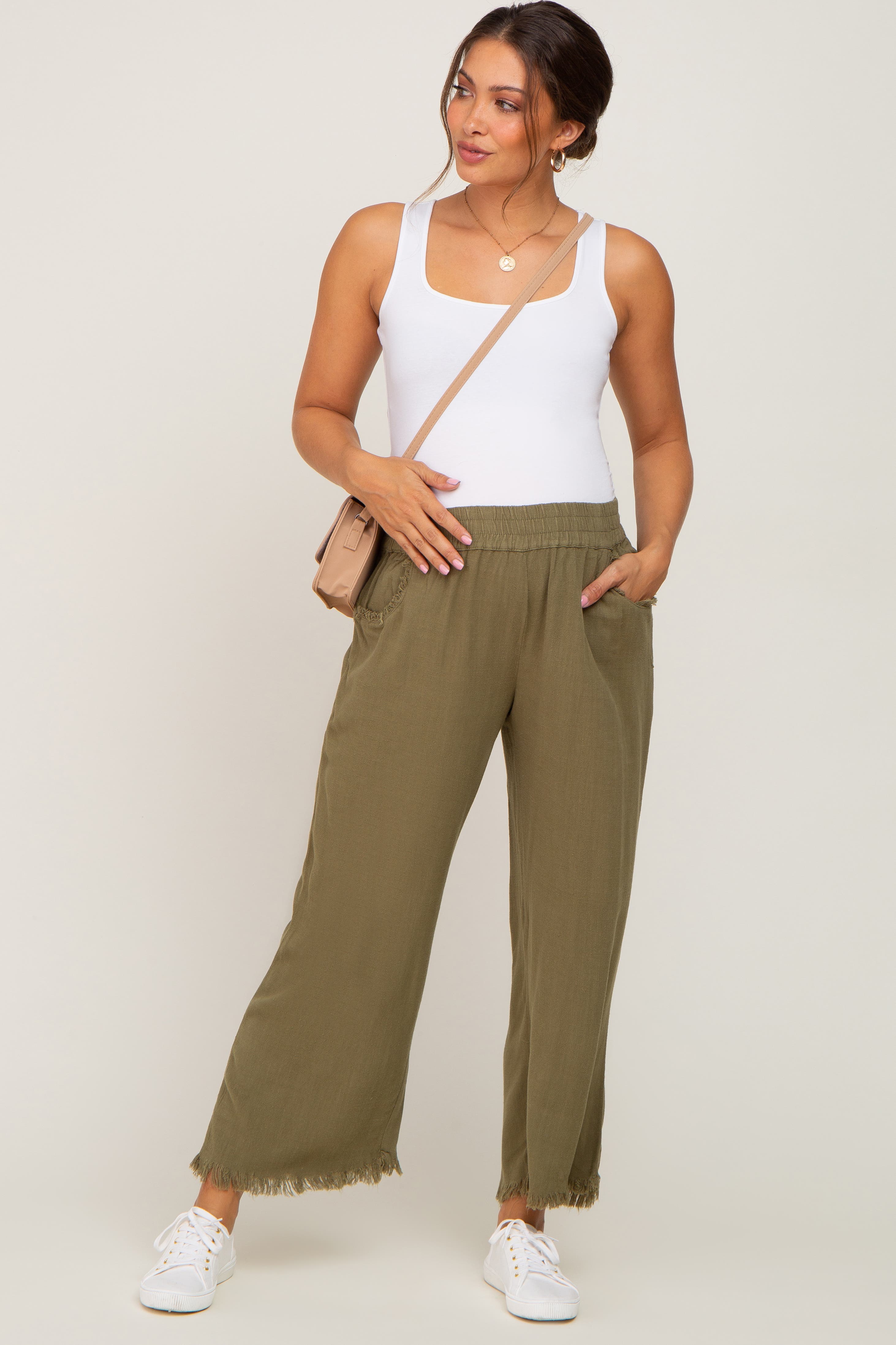 Linen Frayed Hem Crop Pants