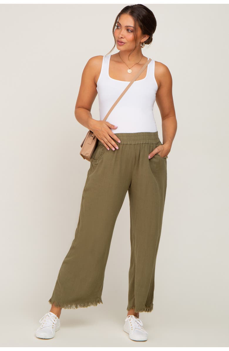 PinkBlush Linen Frayed Hem Crop Pants, Main, color, Olive Green