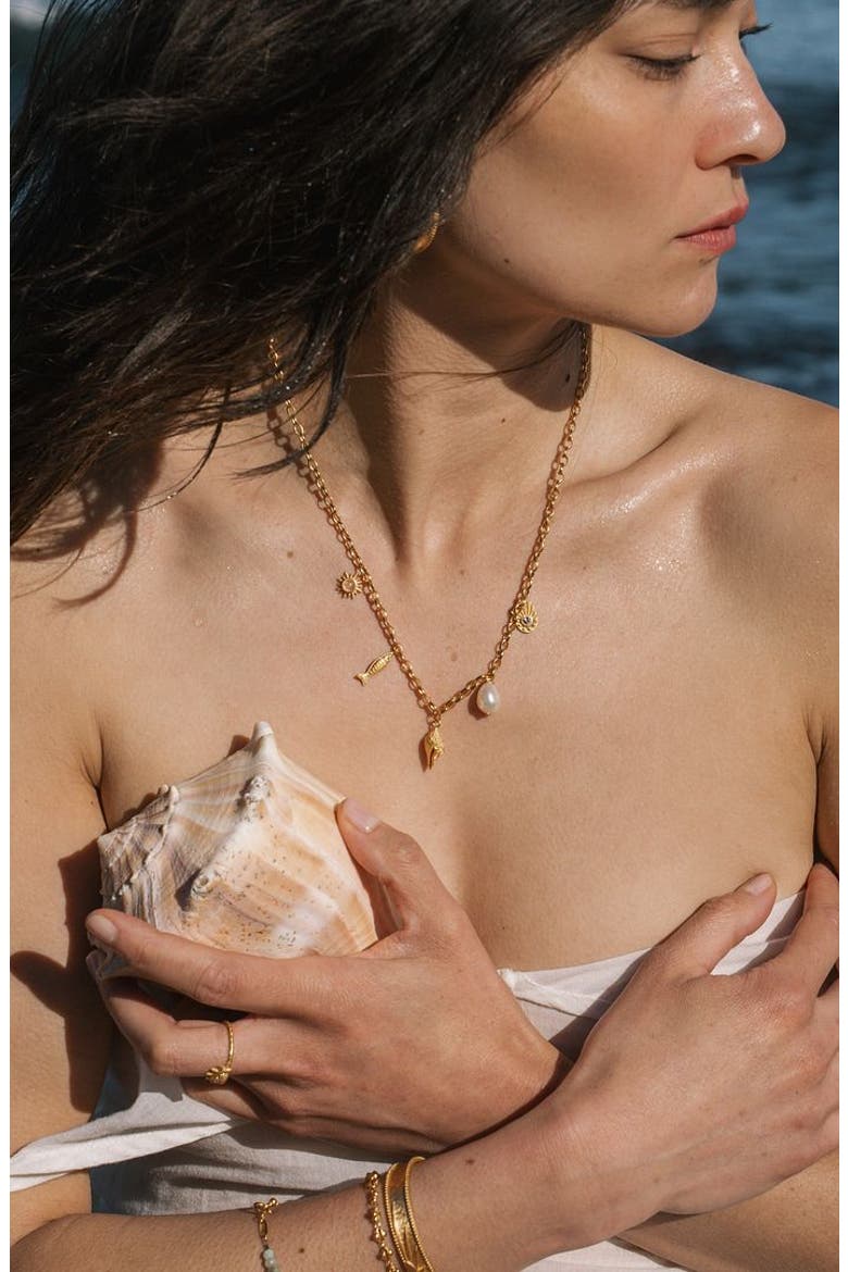 Blessings of the Sea Multi Charm Necklace, Alternate, color, Gold