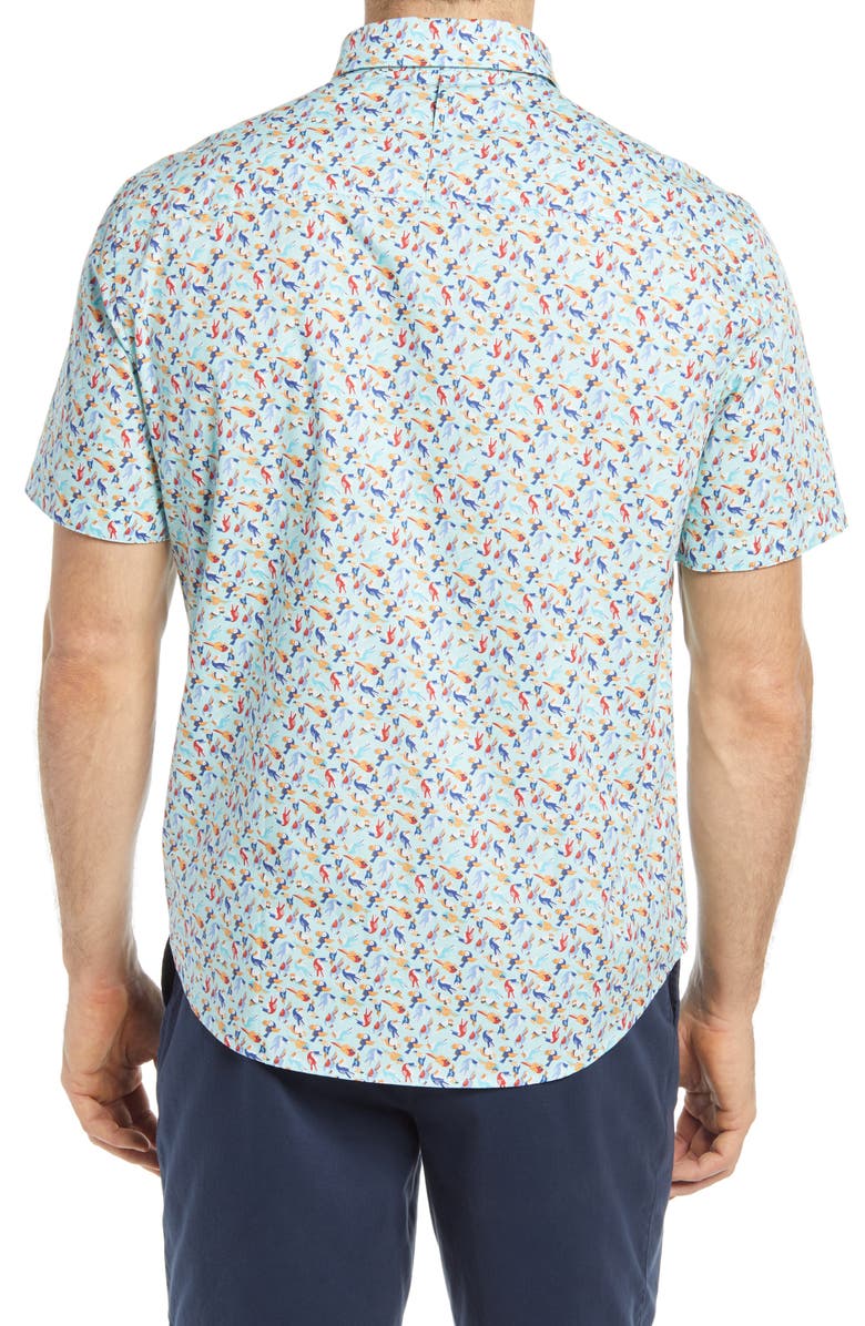 Johnston & Murphy Toucan Print Short Sleeve Button-Down Shirt, Alternate, color, 