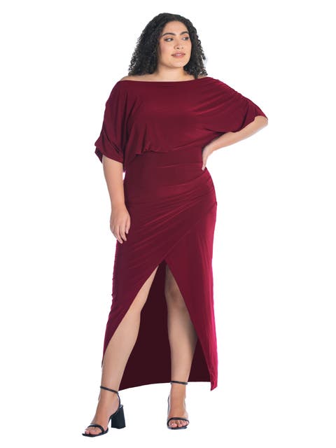 Boat Neck Batwing Sleeve Slit Maxi Dress