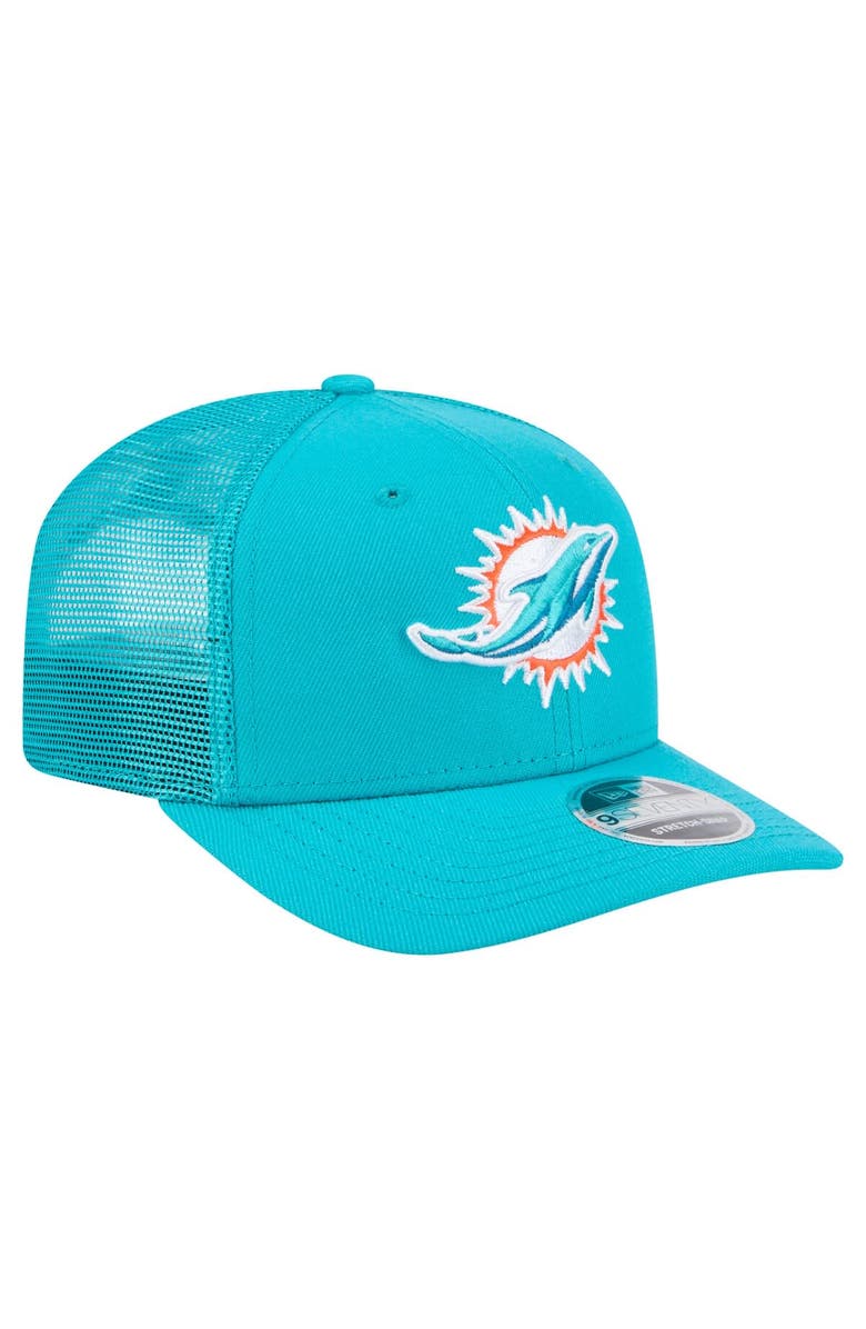 New Era Men's New Era Aqua Miami Dolphins Main Trucker 9SEVENTY Stretch-Snap Hat, Alternate, color, Aqua