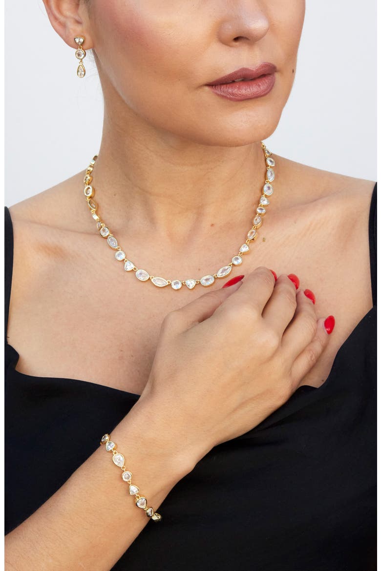 Bezel Set Mixed Cubic Zirconia Tennis Necklace, Alternate, color, YELLOW