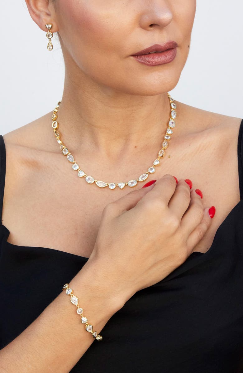 SAVVY CIE JEWELS Bezel Set Mixed Cubic Zirconia Tennis Necklace, Alternate, color, Yellow