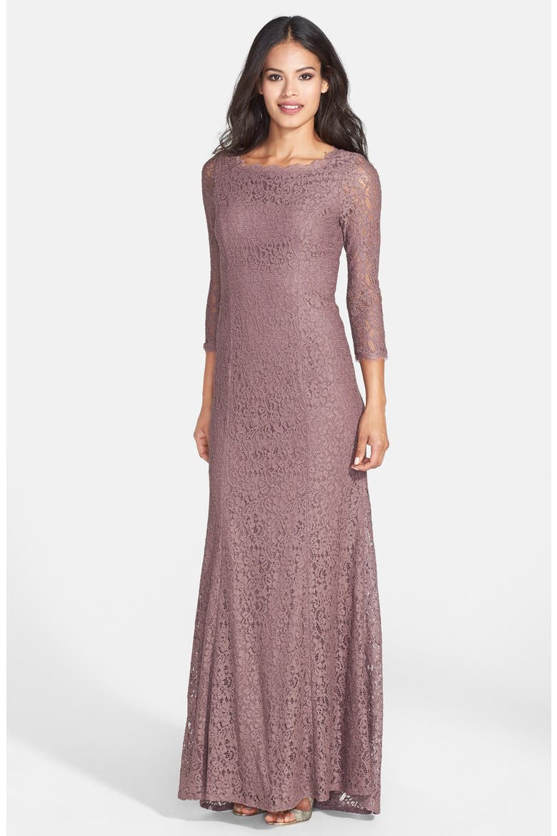 Scalloped Lace Gown, Main, color, CAPPUCCINO