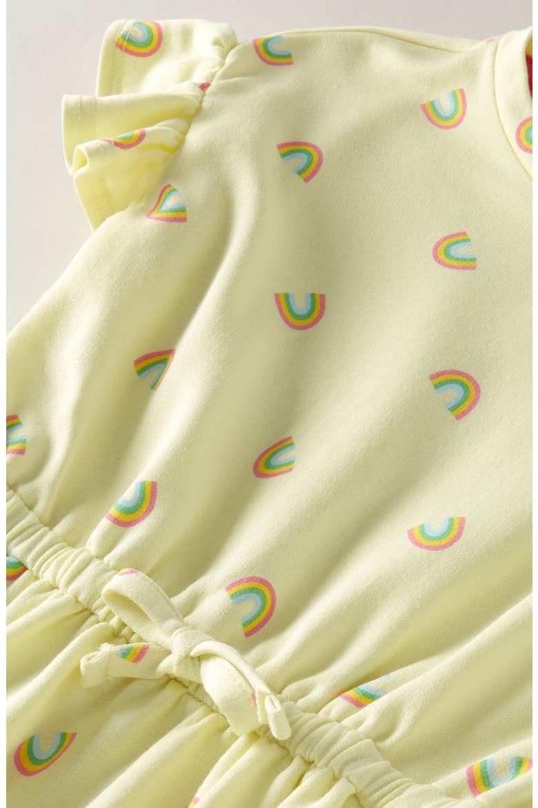 Kids' Print Flutter Sleeve Fleece Dress, Alternate, color, YELLOW CANDLE RAINBOW DITSY
