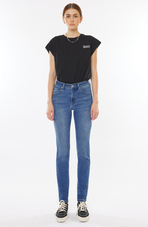 Kancan Jovi Essentials High Rise Cigarette Leg Jeans In Blue