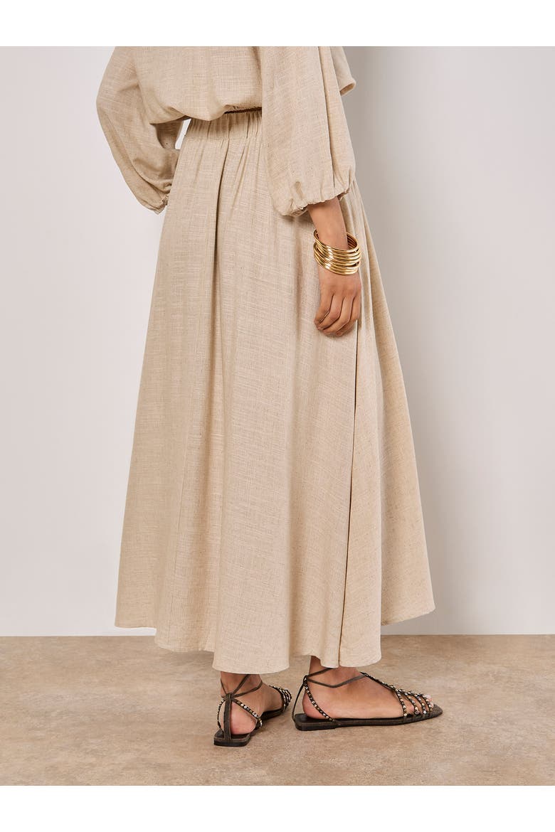 Linen Pleated Full Midi Skirt, Alternate, color, Stone