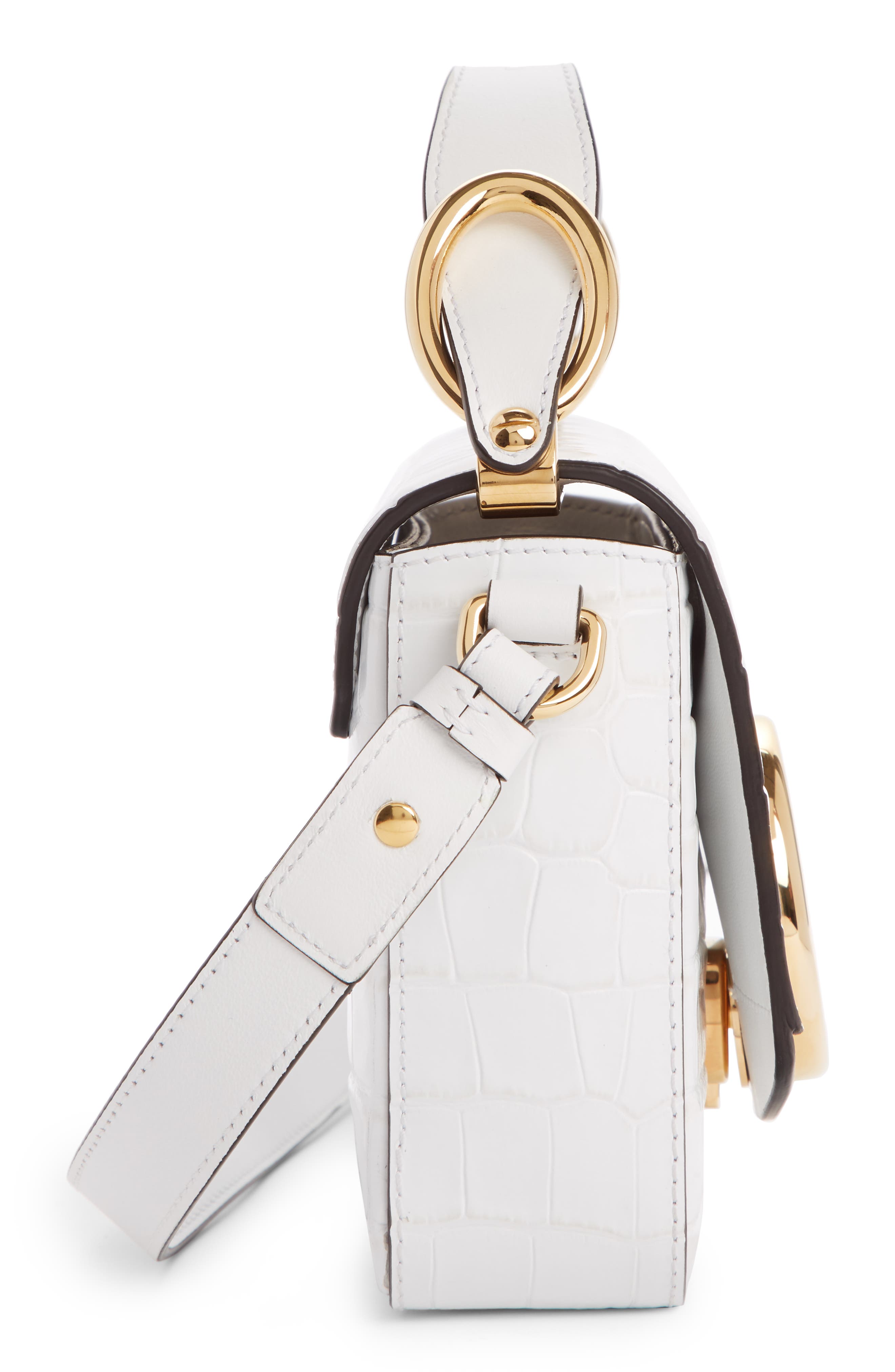 Mini C Croc Embossed Leather Satchel, Alternate, color, BRILLIANT WHITE