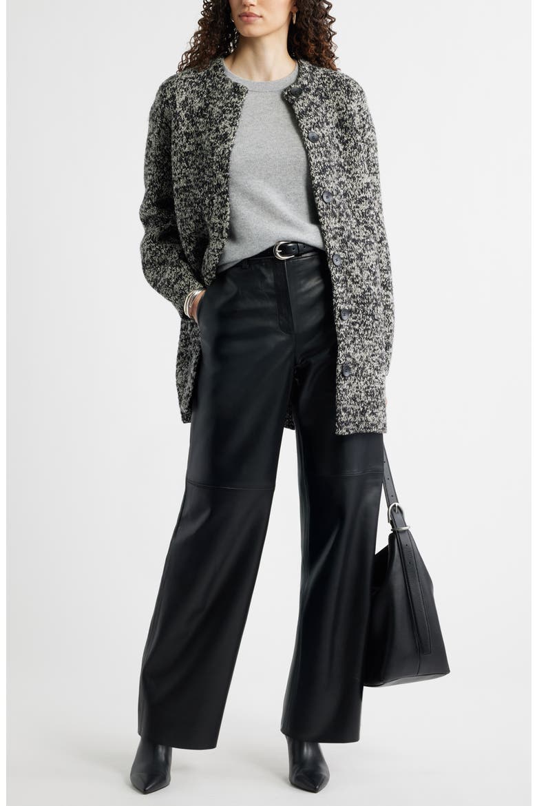 Marled Bouclé Sweater Coat, Alternate, color, BLACK-IVORY MARL
