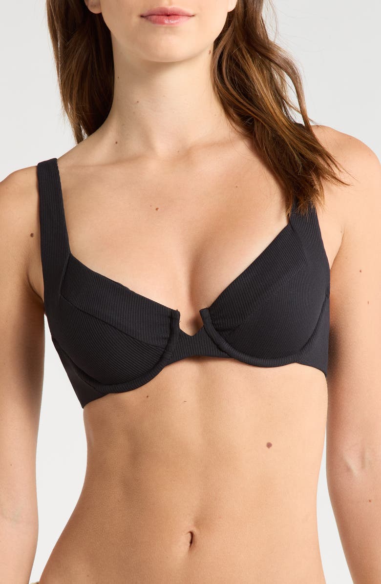 Becca Modern Edge Underwire Bikini Top, Main, color, Black