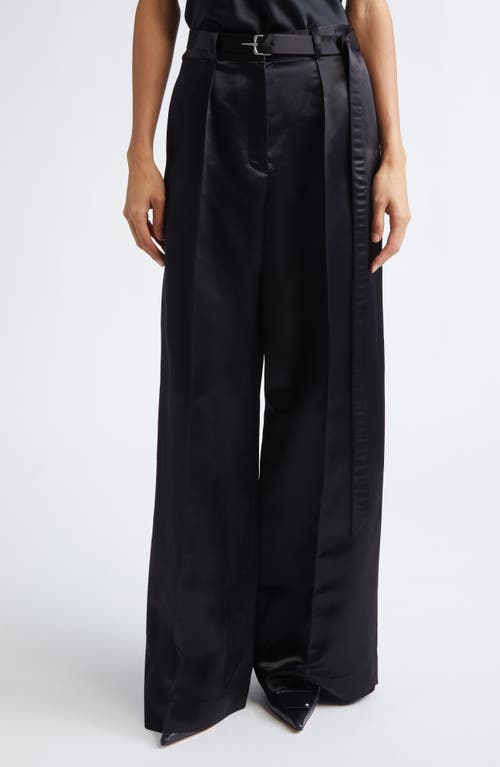 Grace Ling Liquid Satin Belted Wide Leg Pants In Black