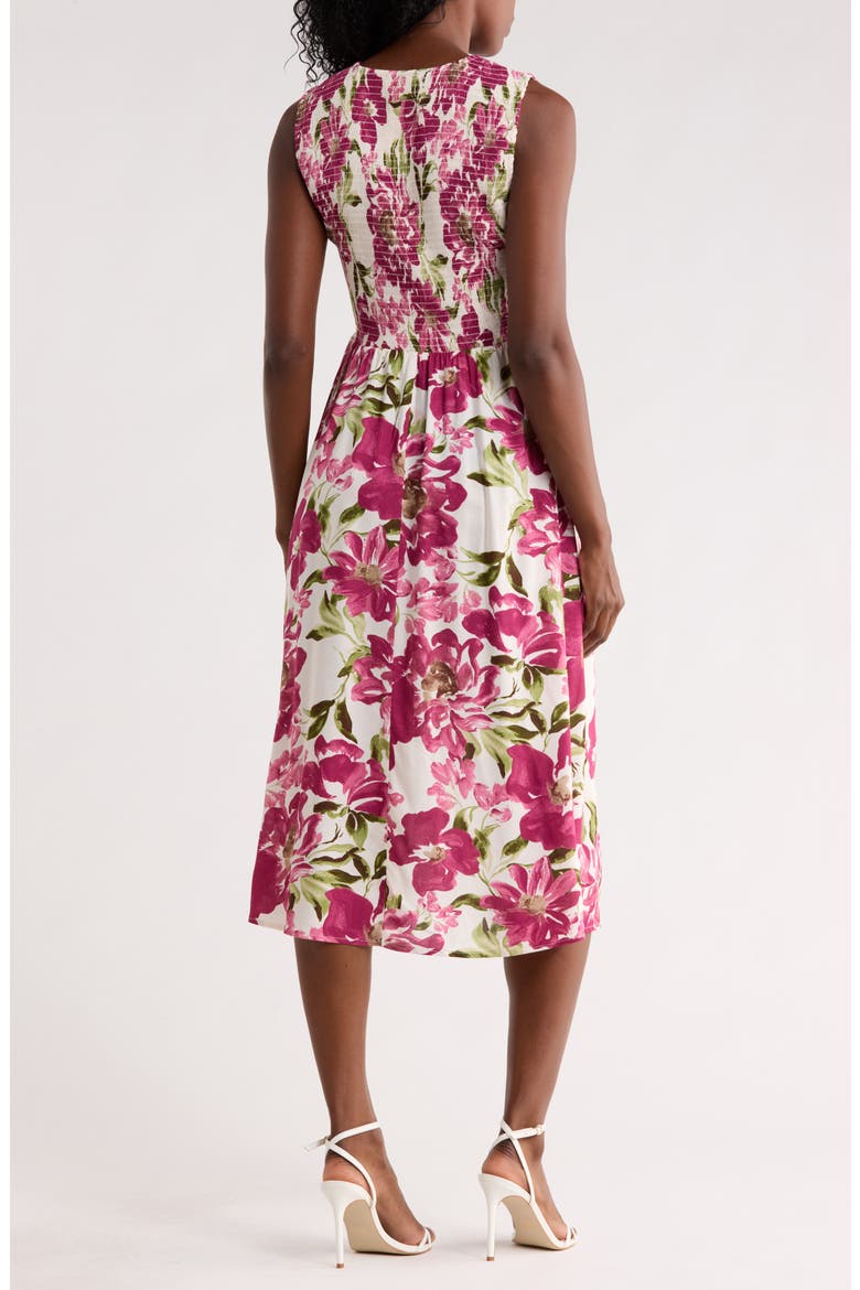 Smocked Sleeveless Midi Dress, Alternate, color, ROSEWOOD MULTI