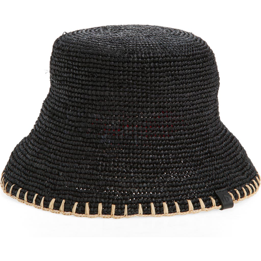 Rag & Bone Jade Packable Raffia Straw Bucket Hat In Black