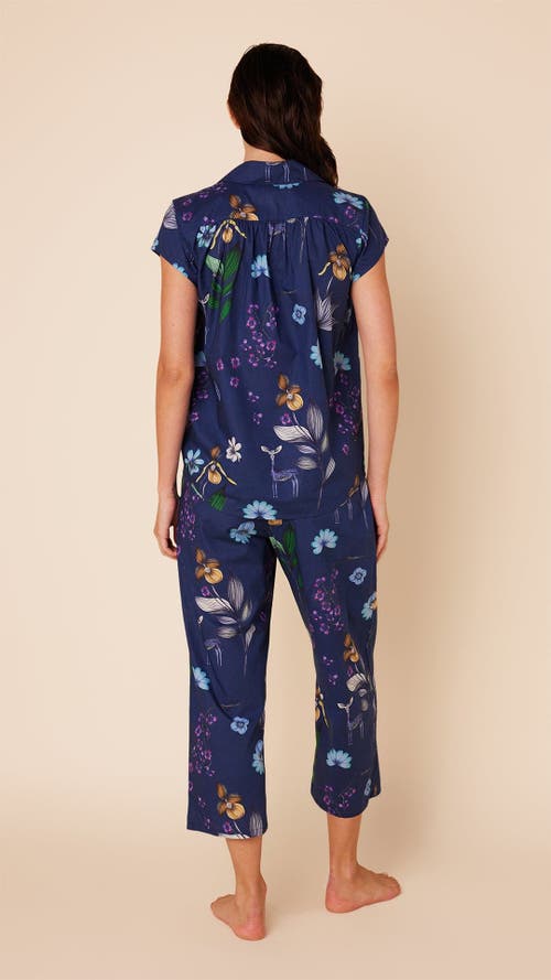 The Cat's Pajamas Luxe Pima Cropped Pajama Print Set In Blue