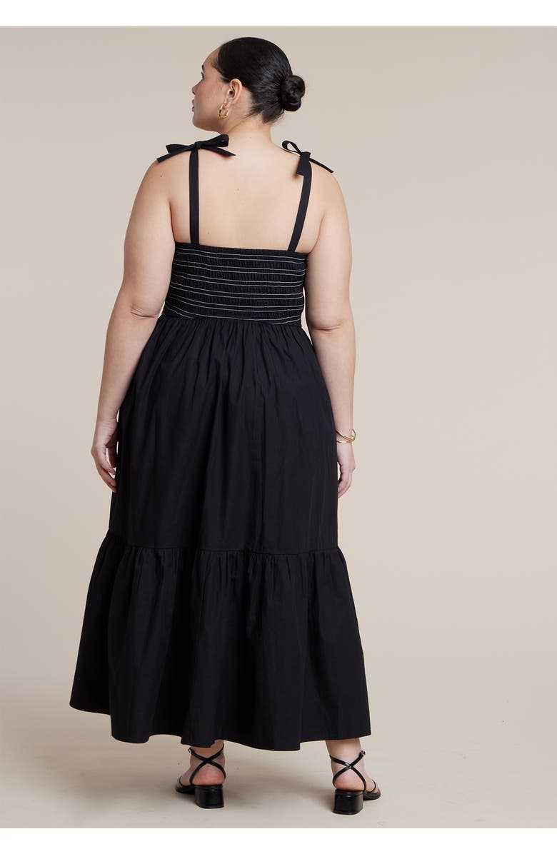 ELOQUII Smocked Bodice Maxi Dress, Alternate, color, Black Onyx