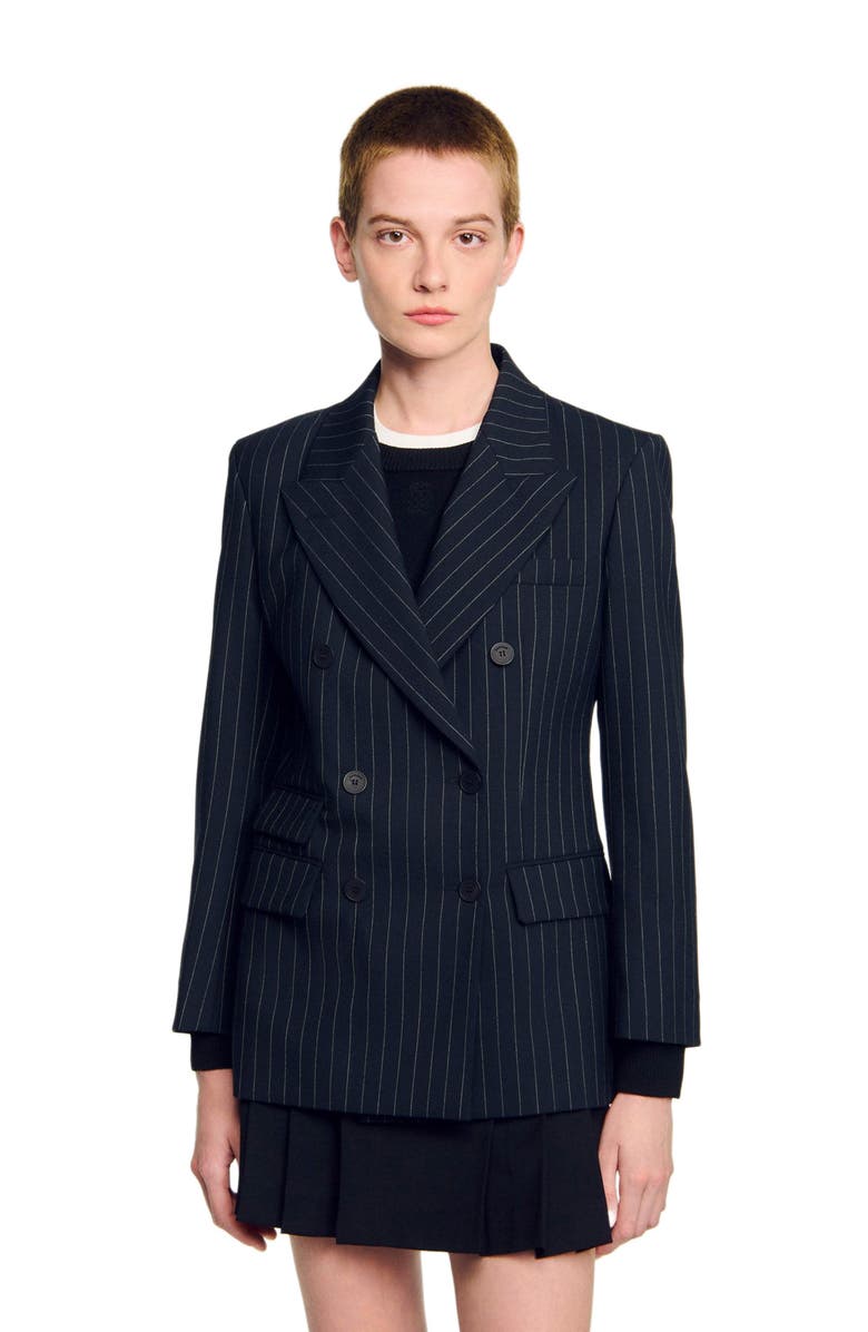 SANDRO Striped suit jacket, Main, color, Black