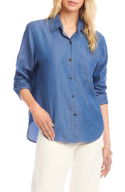 Ruched Sleeve Button-Up Shirt