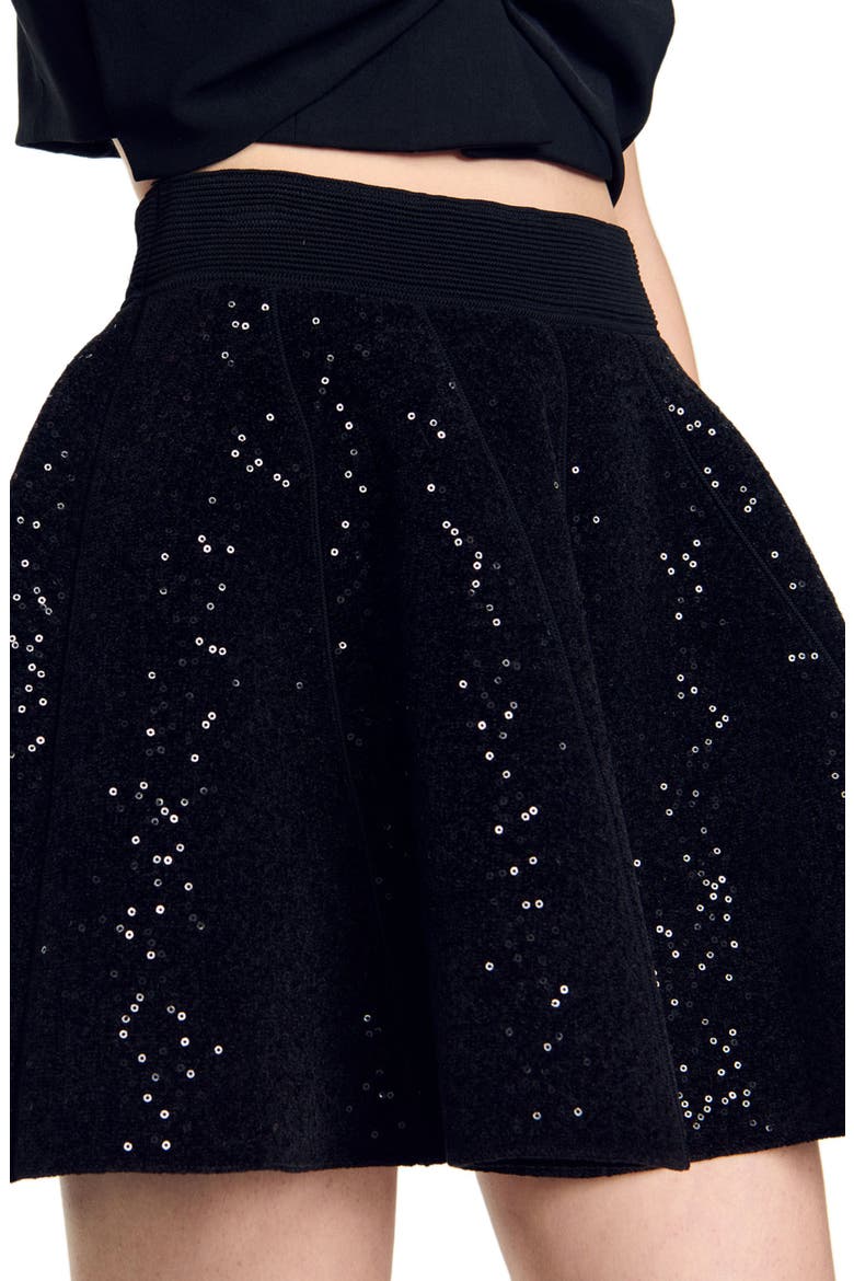 Short sequinned skater skirt, Alternate, color, Black