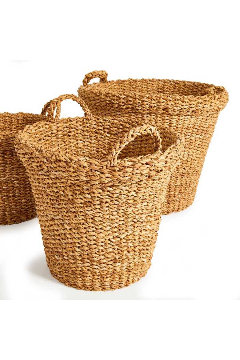 Seagrass Tapered Baskets With Handles And Cuffs Set of 3, Alternate, color, Beige