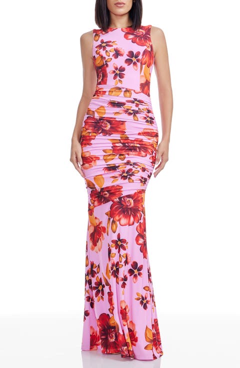 Violetta Floral Print Sleeveless Gown