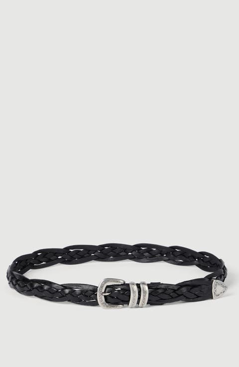 Braided calfskin belt with detailed buckle and tip