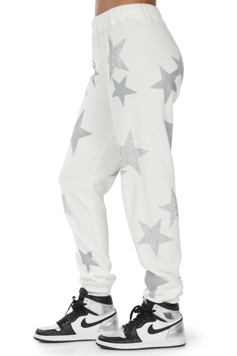 Gia Crystal Multi Stars Sweatpants, Alternate, color, Faded White