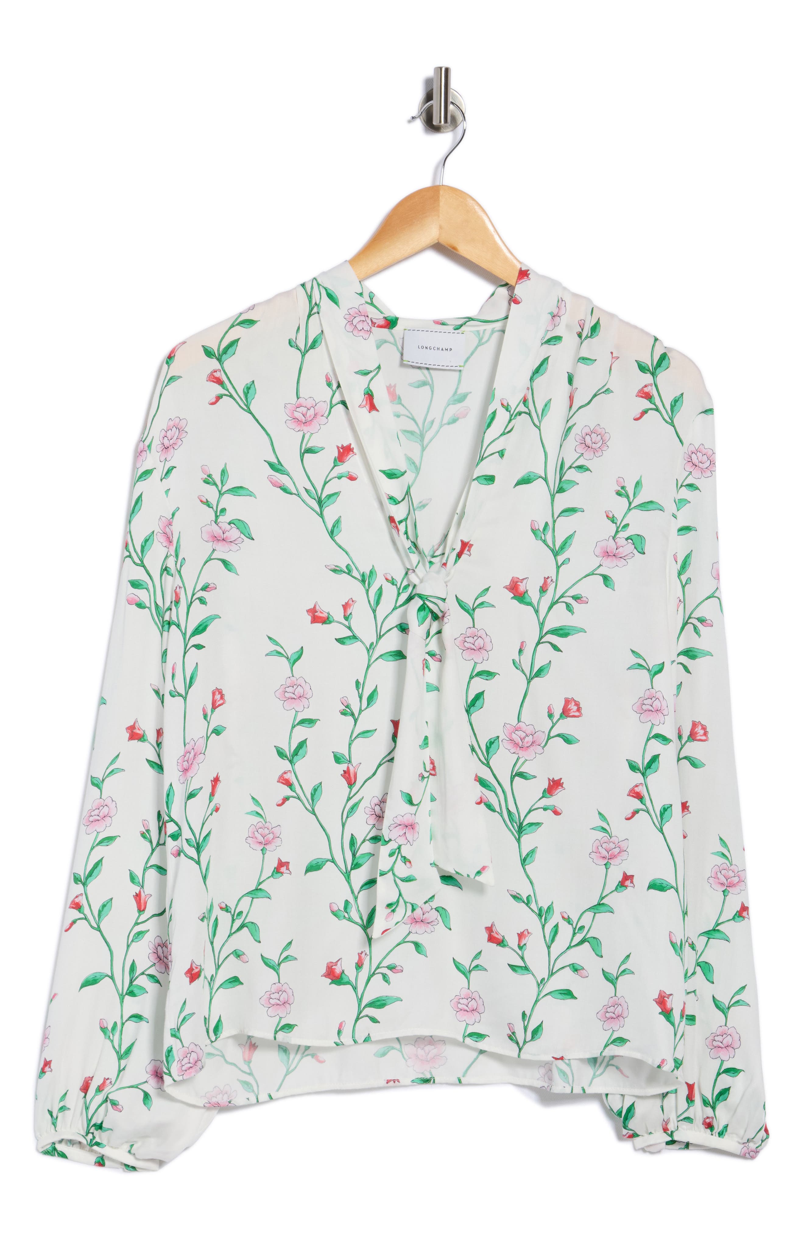 Longchamp Floral Tie Neck Long Sleeve Top