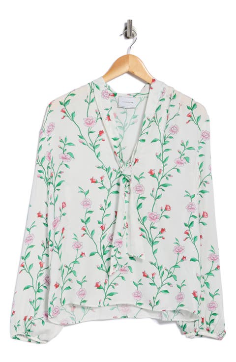 Floral Tie Neck Long Sleeve Top