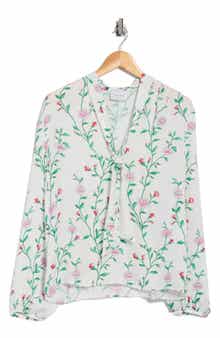 Longchamp Floral Tie Neck Long Sleeve Top