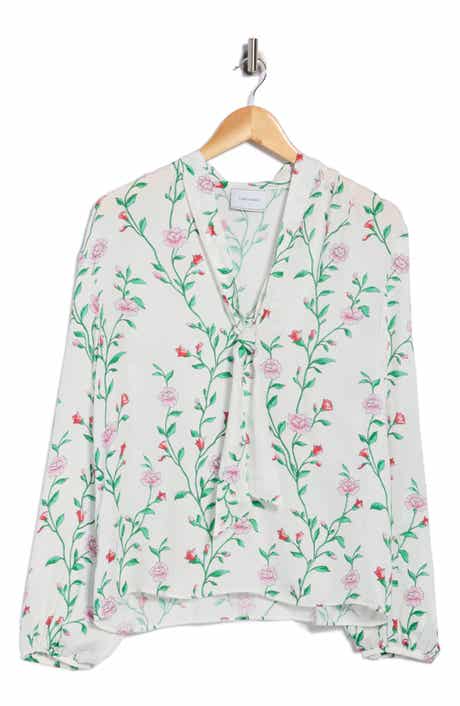 Longchamp Floral Tie Neck Long Sleeve Top