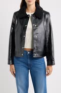 Sam Edelman Slim Fit Faux Leather Jacket With Faux Fur Collar