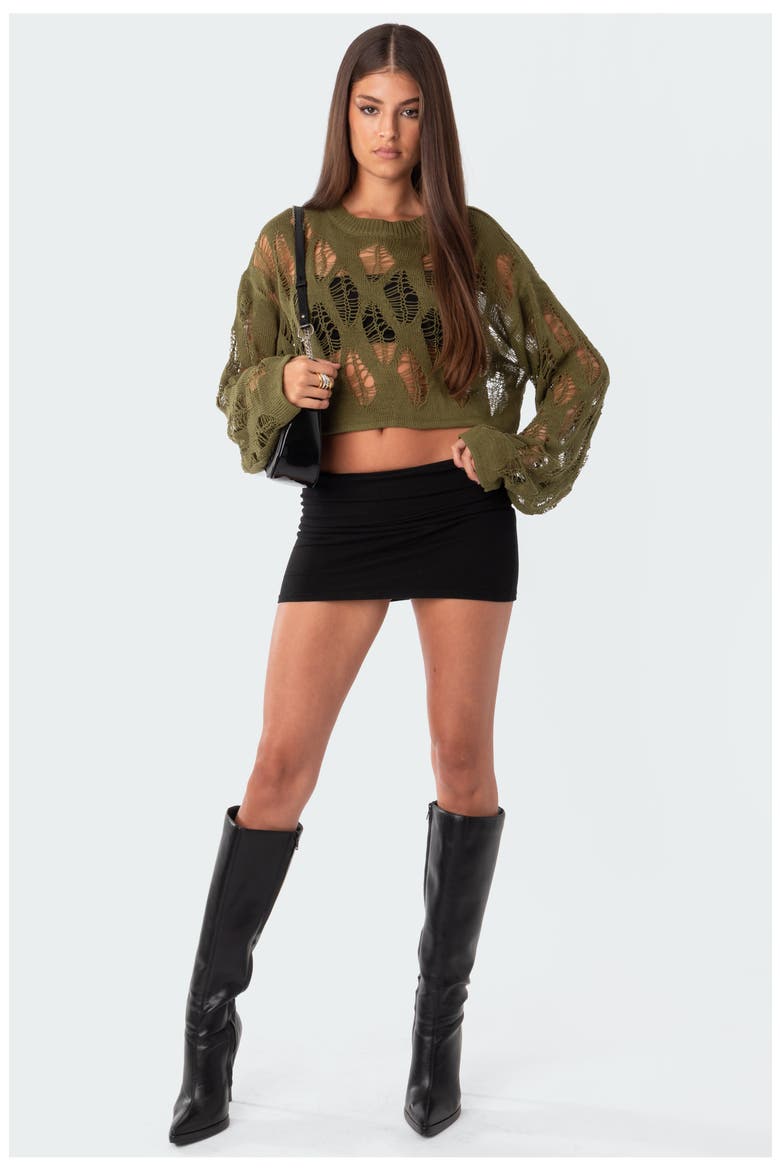 Clover Slashed Crop Sweater, Alternate, color, GREEN