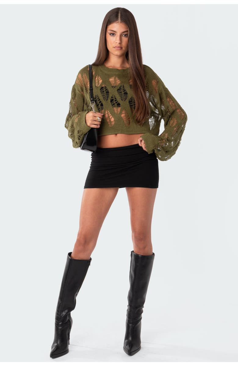 EDIKTED Clover Slashed Crop Sweater, Alternate, color, Green