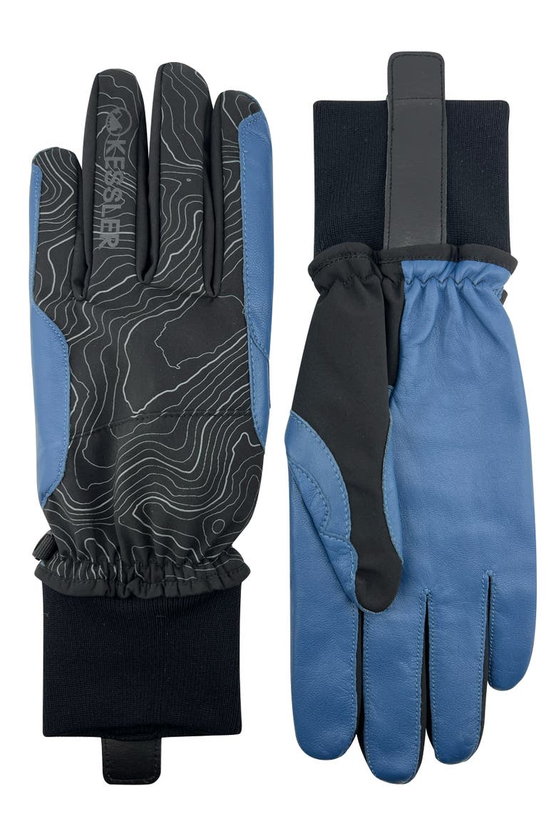 Performance Touchscreen Gloves with Leather Palm, Main, color, black/ blue