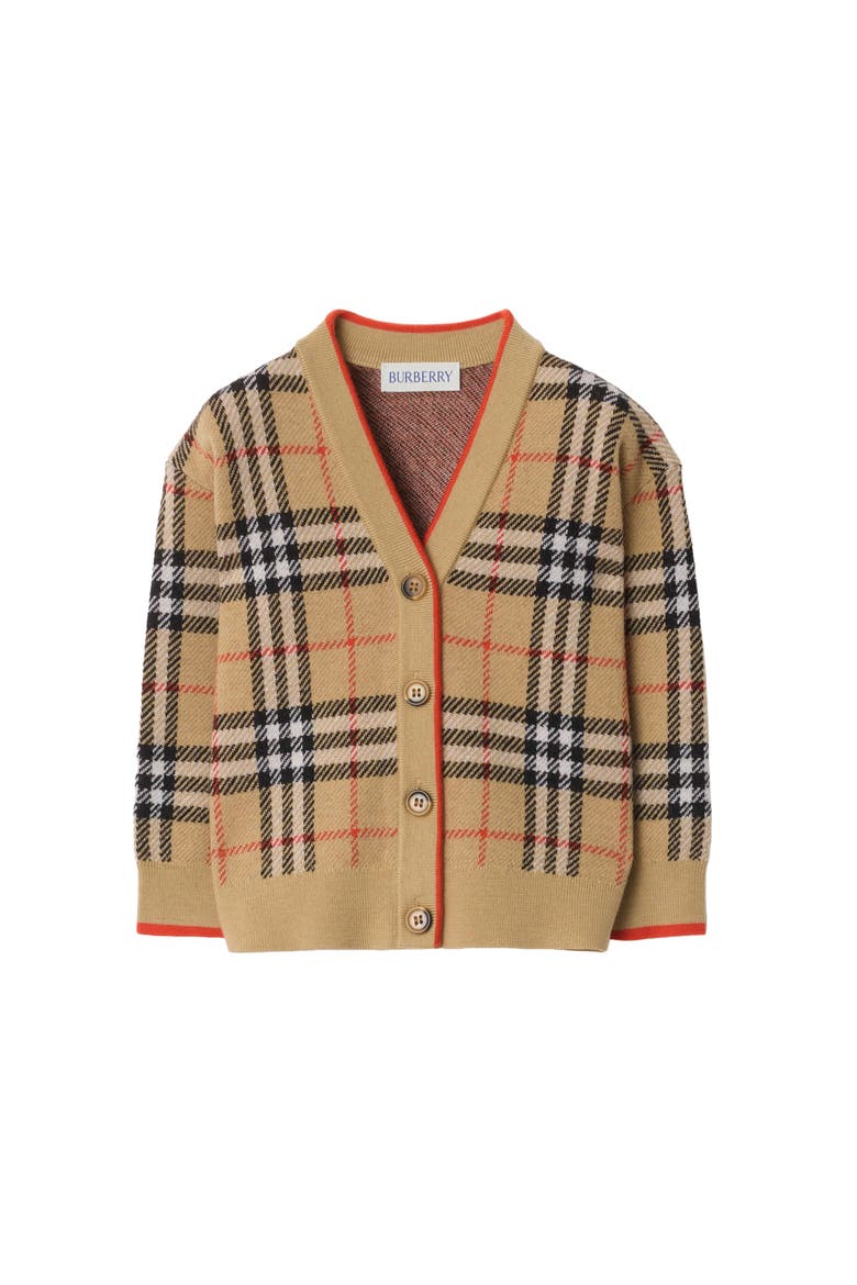 Check Wool Cardigan, Main, color, Sand beige