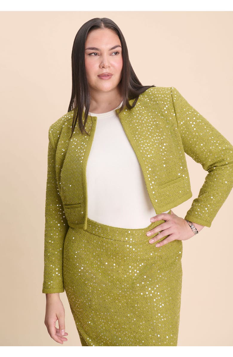 ELOQUII Sequin Tweed Jacket, Alternate, color, Golden Cypress