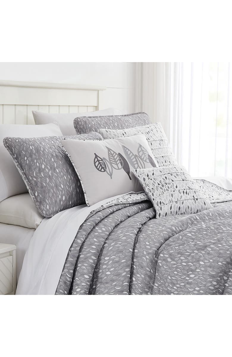 SOUTHSHORE FINE LINENS Botanical Leaves Quilt 6-Piece Set, Alternate, color, Grey