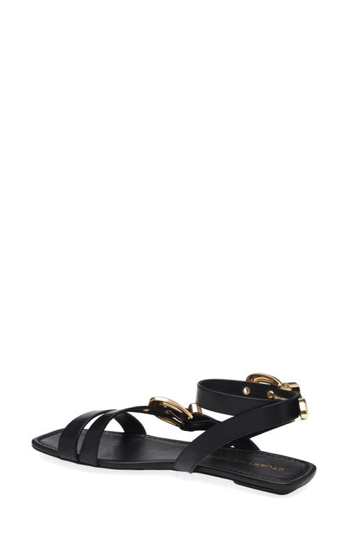 Stuart Weitzman Maven Leather Buckle Flat Sandals