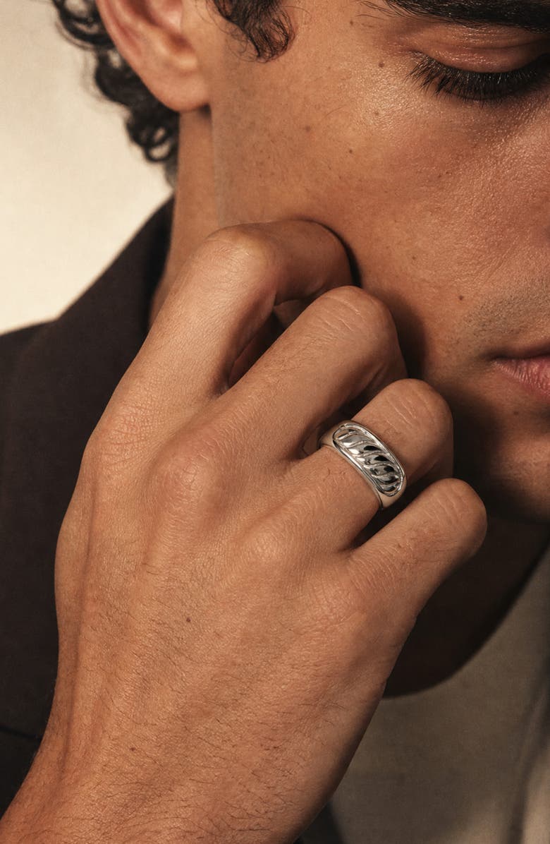 Argento Vivo Sterling Silver Textured Signet Ring, Alternate, color, Silver