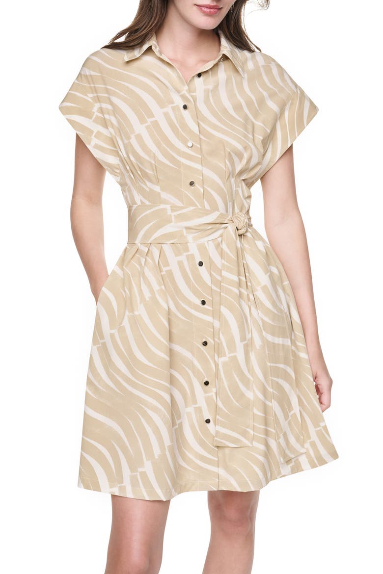 Short Sleeve Shirtdress, Alternate, color, KHK/ IVORY
