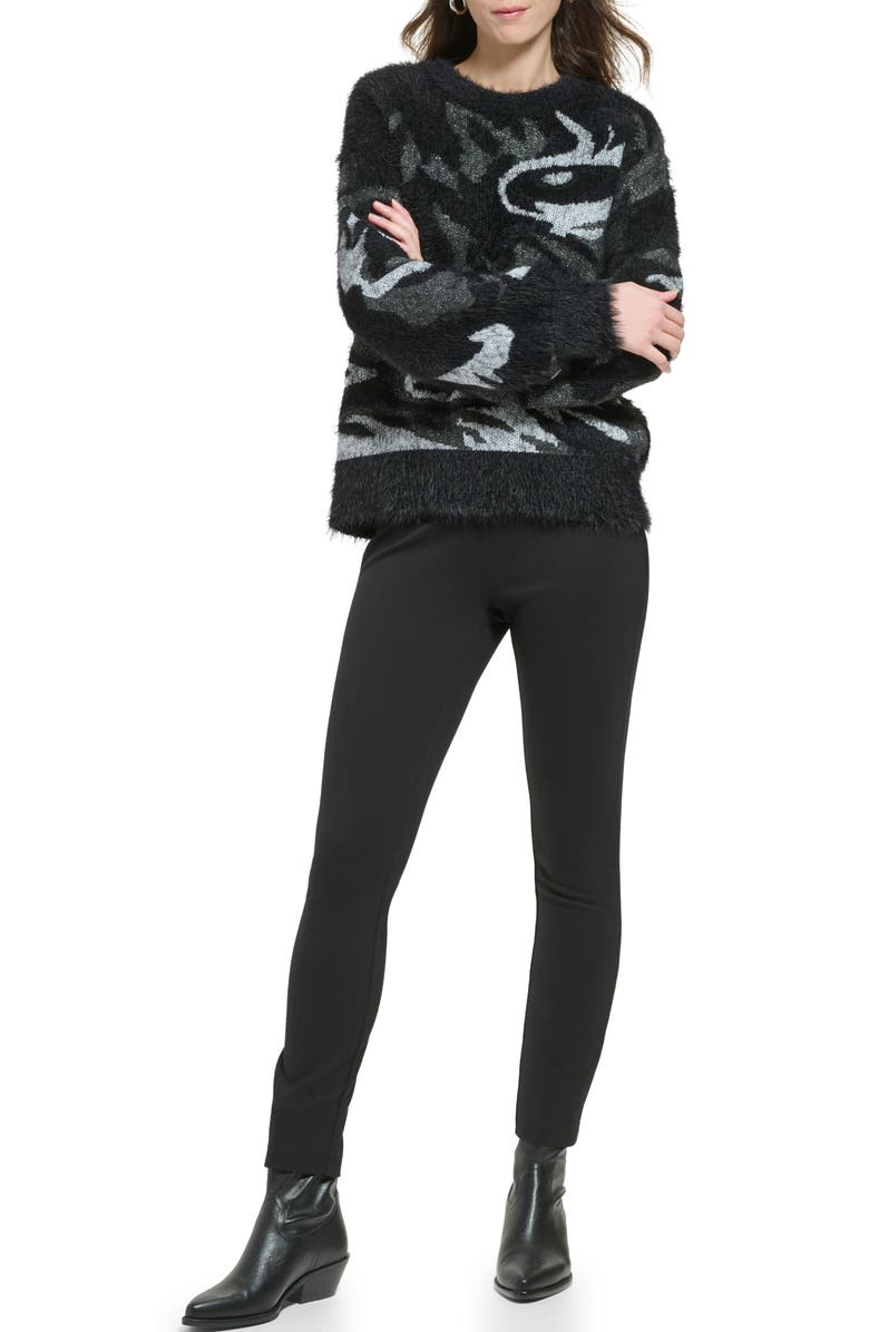DKNY Tiger Eye Long Sleeve Sweater, Alternate, color, Black/ Smoke Grey Heather