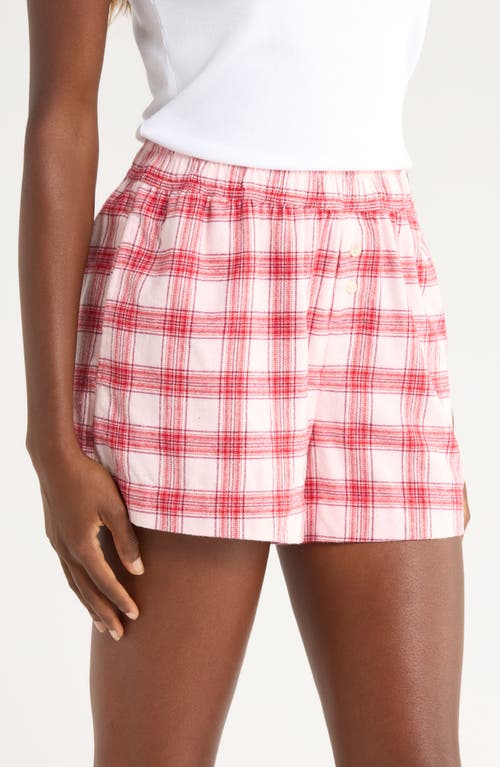 Open Edit Flannel Boxer Pajama Shorts In Pink