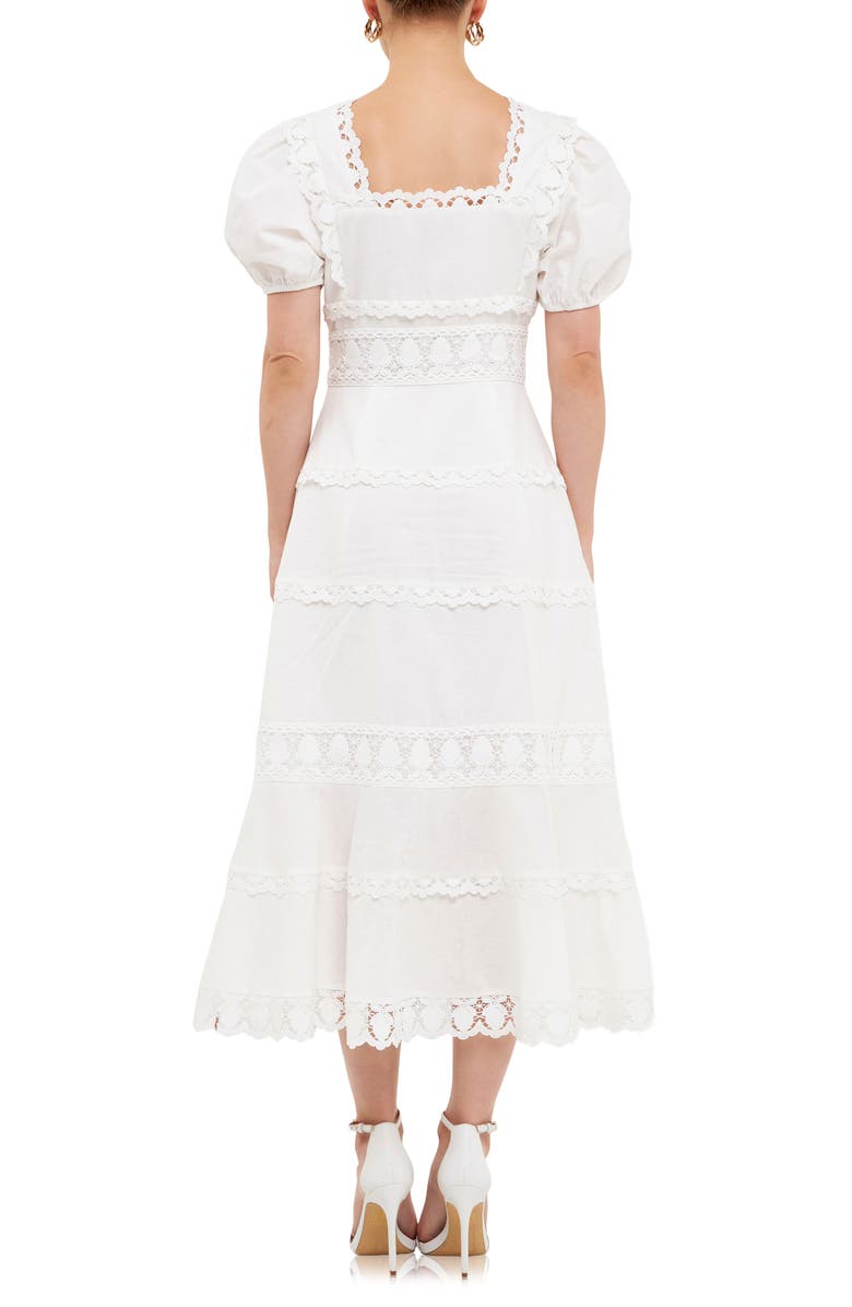 Endless Rose Lace Trim Tiered Cotton & Linen Midi Dress, Alternate, color,