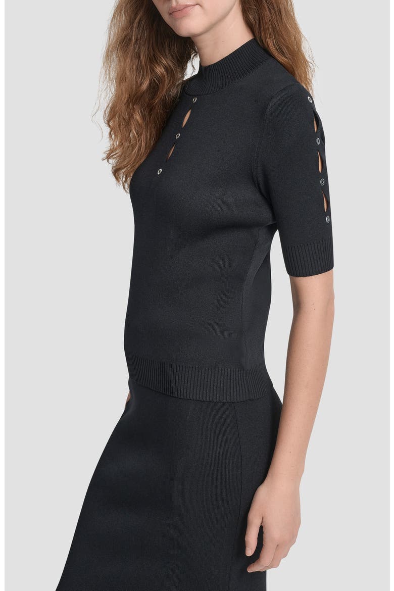 Cutout Grommet Mock Neck Sweater, Alternate, color, BLACK